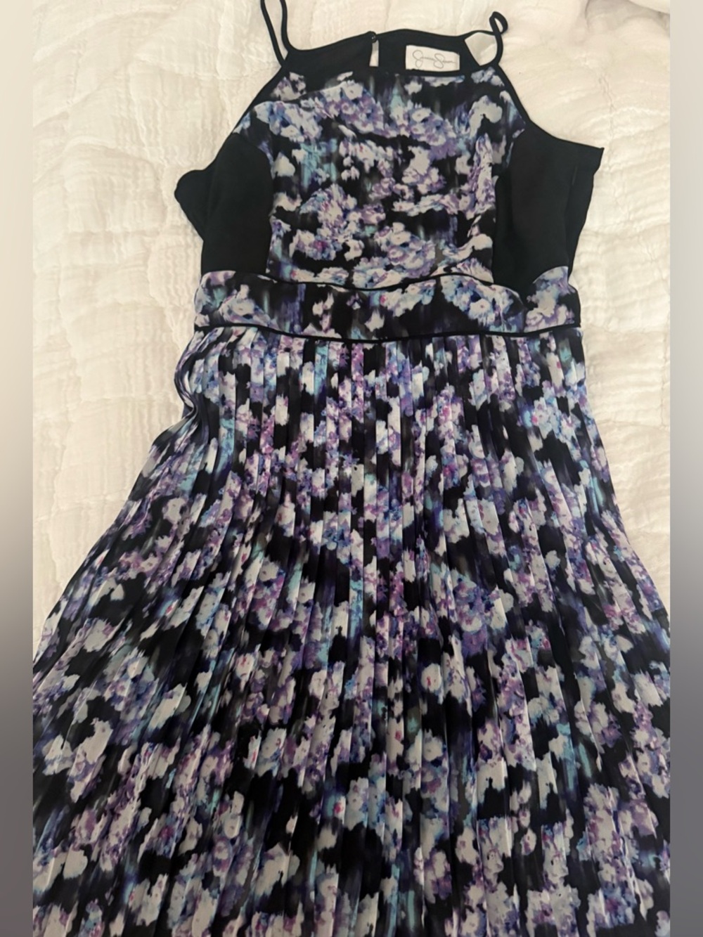 Jessica Simpson Floral Pleated Party Dress - Black and Purple